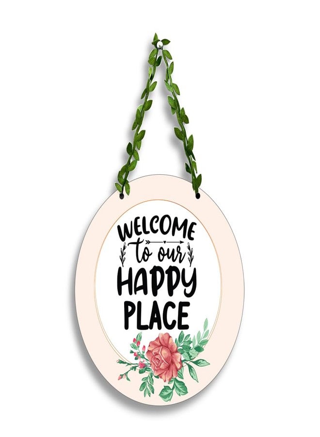 Kaameri Bazaar Wooden Wall Hanging Decor | Wall Hanging Decoration Welcome To Our Happy Place for Home | Door Hanging | Home Decor Items | Office & Living Room, 33 cm - Image 1