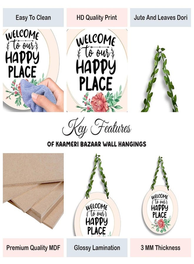 Kaameri Bazaar Wooden Wall Hanging Decor | Wall Hanging Decoration Welcome To Our Happy Place for Home | Door Hanging | Home Decor Items | Office & Living Room, 33 cm - Image 2