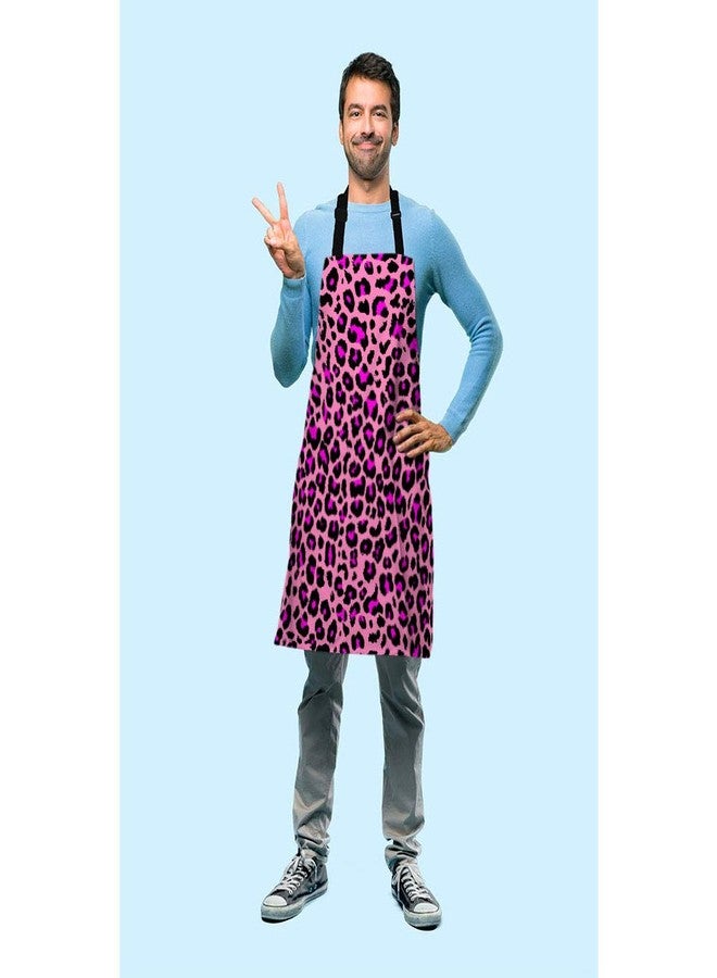 Beabes Pink Leopard Skin Pattern Kitchen Apron Animal Color Dots Skin Luxury Nature Fur Cooking Bib Apron for Chef Restaurant Home Cleaning Serving Painting 27" X 31" - Image 4