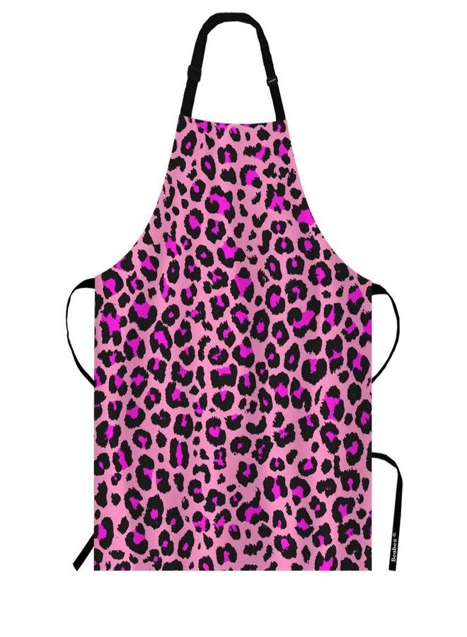 Beabes Pink Leopard Skin Pattern Kitchen Apron Animal Color Dots Skin Luxury Nature Fur Cooking Bib Apron for Chef Restaurant Home Cleaning Serving Painting 27" X 31" - Image 1