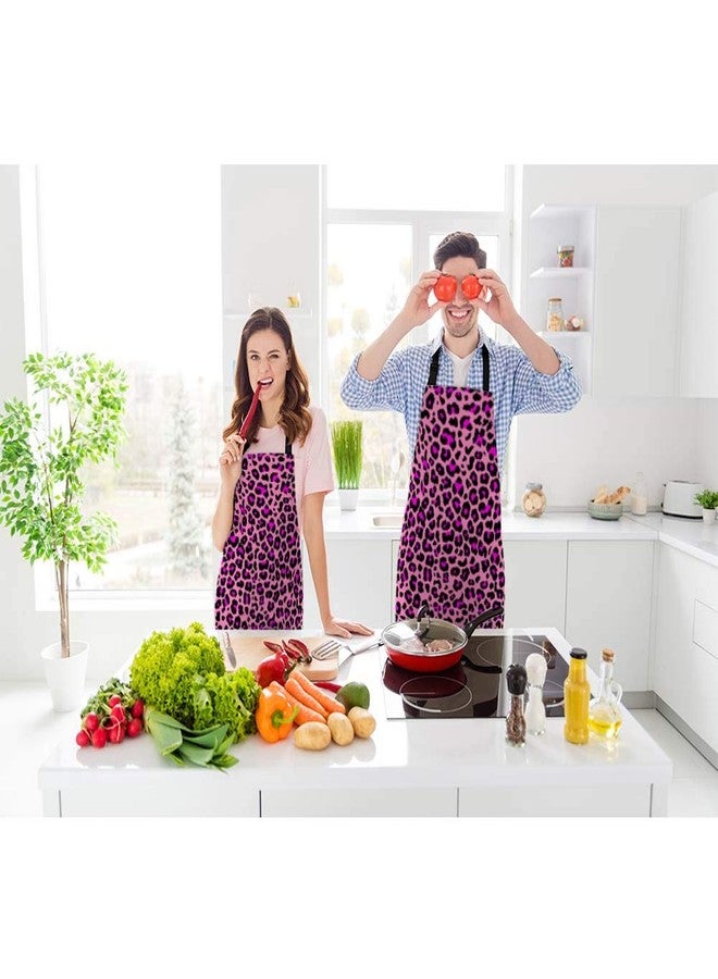 Beabes Pink Leopard Skin Pattern Kitchen Apron Animal Color Dots Skin Luxury Nature Fur Cooking Bib Apron for Chef Restaurant Home Cleaning Serving Painting 27" X 31" - Image 3