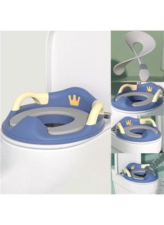 ميكسد Baby Potty Training Seat for Boys and Girls With Handles,Detachable PU Padded Cushion Safe Handle Baby Splash Guard for Round Oval Toilet (Blue)  - Image 1