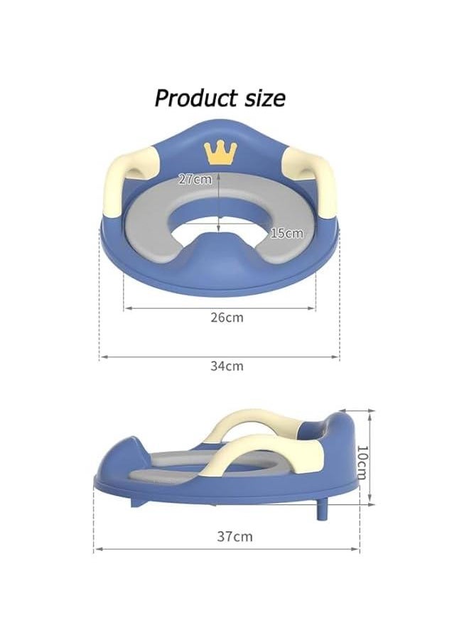 MIXDE Baby Potty Training Seat for Boys and Girls With Handles,Detachable PU Padded Cushion Safe Handle Baby Splash Guard for Round Oval Toilet (Blue)  - Image 2