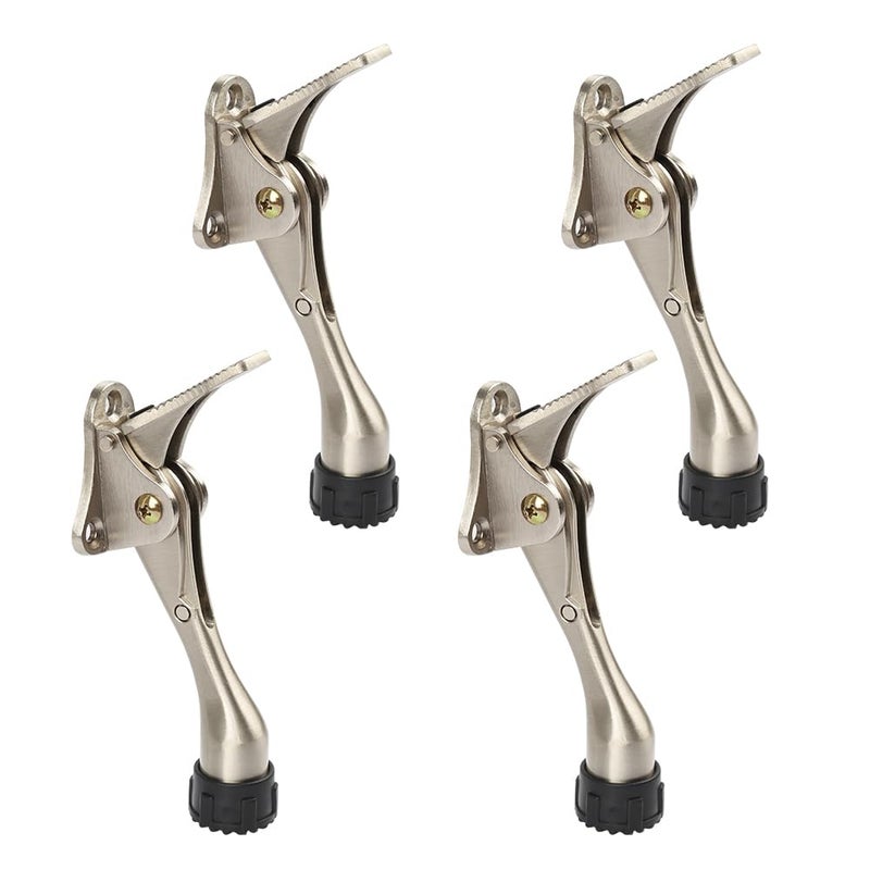 KXIPB Kickdown Door Stopper 4 Inches 4 Packs One Touch Adjustable Height Door Stop for The Bottom of Door The Bottom of Door Aluminum Alloy Metal Door Stopper with Rubber Tip Satin Nickel - Image 2