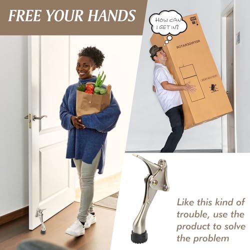 KXIPB Kickdown Door Stopper 4 Inches 4 Packs One Touch Adjustable Height Door Stop for The Bottom of Door The Bottom of Door Aluminum Alloy Metal Door Stopper with Rubber Tip Satin Nickel - Image 3