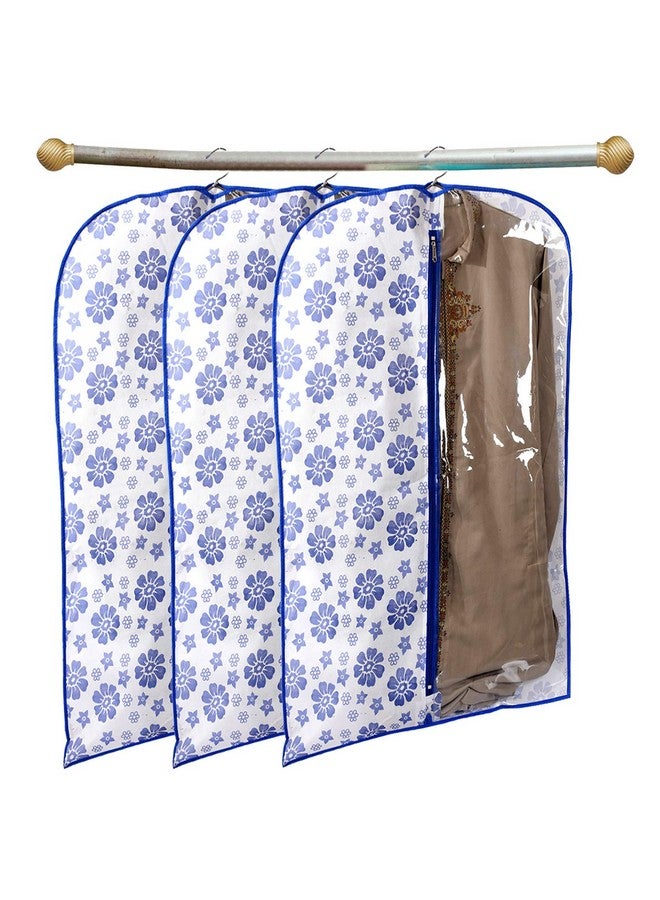 Kuber Industries Exclusive Flower Printed 3 Pieces Half Transparent Non Woven Men's Coat Blazer Cover (Blue) -CTLTC39460 - Image 1