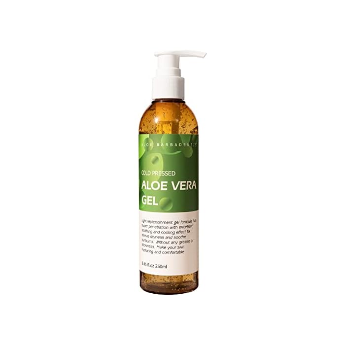 Aloe Vera Gel, Pure Organic for Sunburn Relief, Face & Hair Care 8,45 fl oz, Natural After Sun Moisturizer for Body & Acne Skin, DIY Soothing Hydrate Mask, Cold Pressed Xanthan Gum No Carbomer