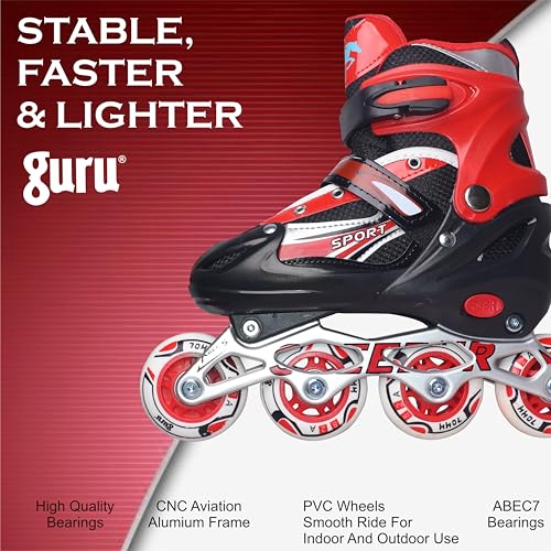 GURU Inline Skates, Inline Skates 4 Wheels 64mm for Kids & Adults Medium Size in-line Skates - Size 34-37 Euro (Red) - Image 2