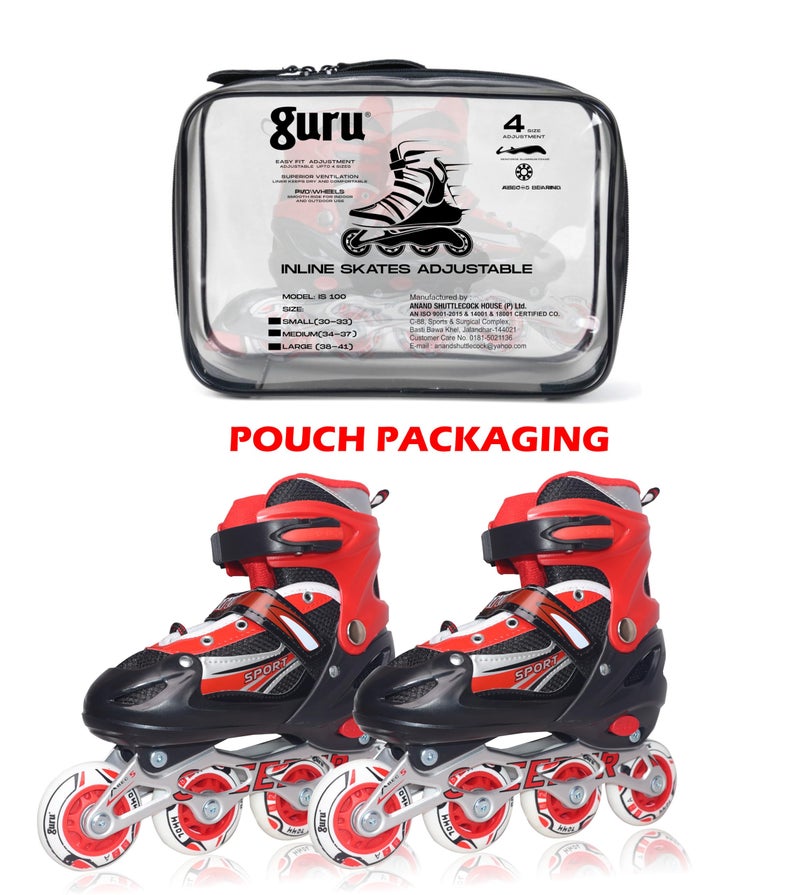 GURU Inline Skates, Inline Skates 4 Wheels 64mm for Kids & Adults Medium Size in-line Skates - Size 34-37 Euro (Red) - Image 4
