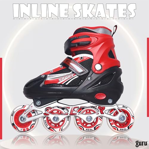 GURU Inline Skates, Inline Skates 4 Wheels 64mm for Kids & Adults Medium Size in-line Skates - Size 34-37 Euro (Red) - Image 3