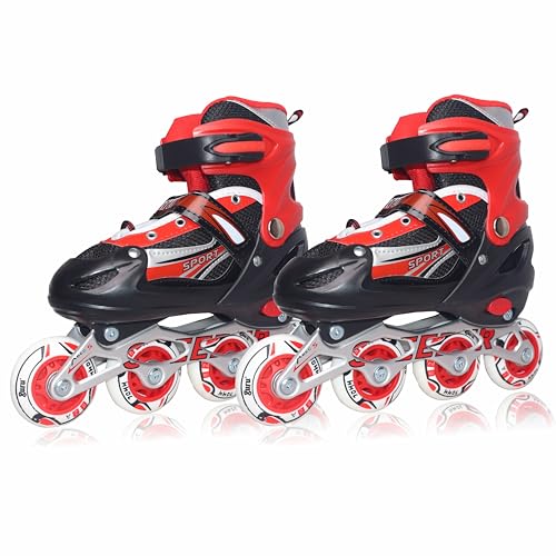GURU Inline Skates, Inline Skates 4 Wheels 64mm for Kids & Adults Medium Size in-line Skates - Size 34-37 Euro (Red) - Image 1