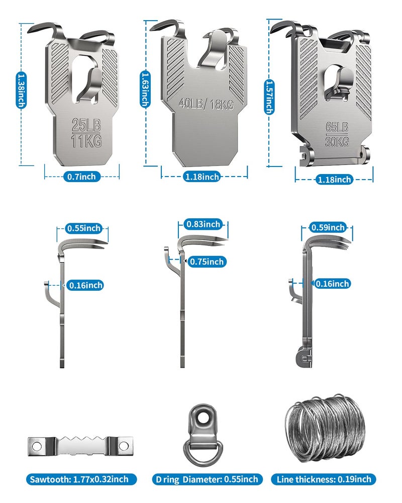 (ApeBest) 111Pcs Picture Hanging Kit Hooks: 25 40 65 LB Drywall Picture Hangers Claw Hardware - Tool Nail Free No Damage Heavy Duty Wall Hanger for Room Office Mirror Photo Poster Frame Decor - Image 2