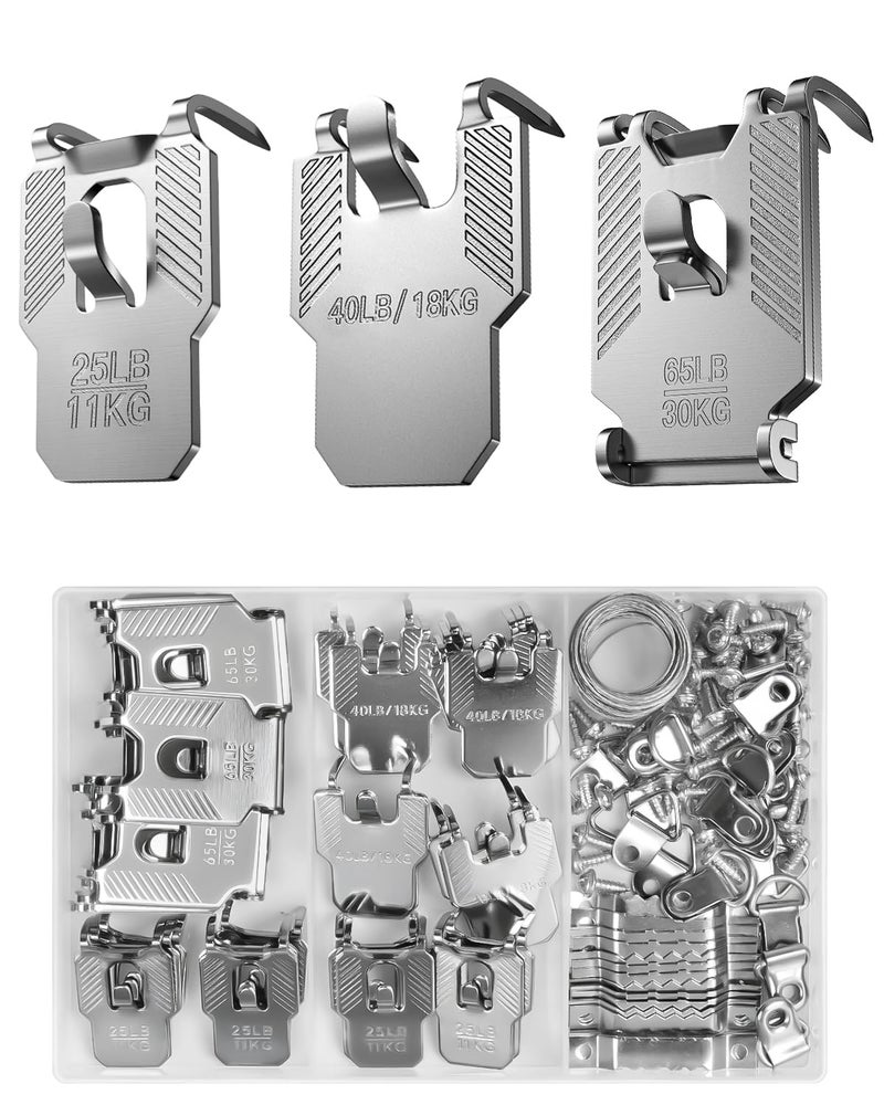 (ApeBest) 111Pcs Picture Hanging Kit Hooks: 25 40 65 LB Drywall Picture Hangers Claw Hardware - Tool Nail Free No Damage Heavy Duty Wall Hanger for Room Office Mirror Photo Poster Frame Decor - Image 1