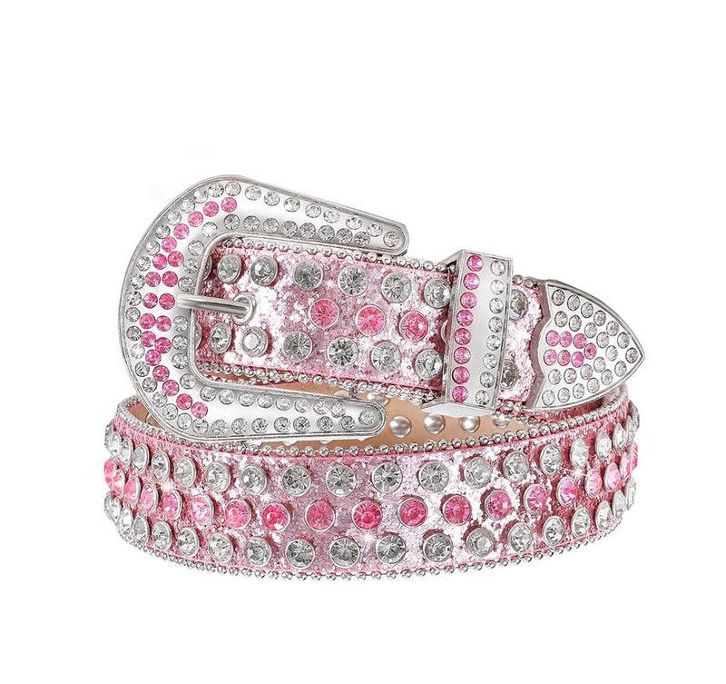 Xpvezl Studded Rhinestone Belts for Women& Men - Bling Pink Leather Western Wide Belt, Cowgirl Cowboy Style with Sparkling Stones, Studded Design, Ideal Gifts for Festivals, Christmas, Parties(Pink, M) - Image 1