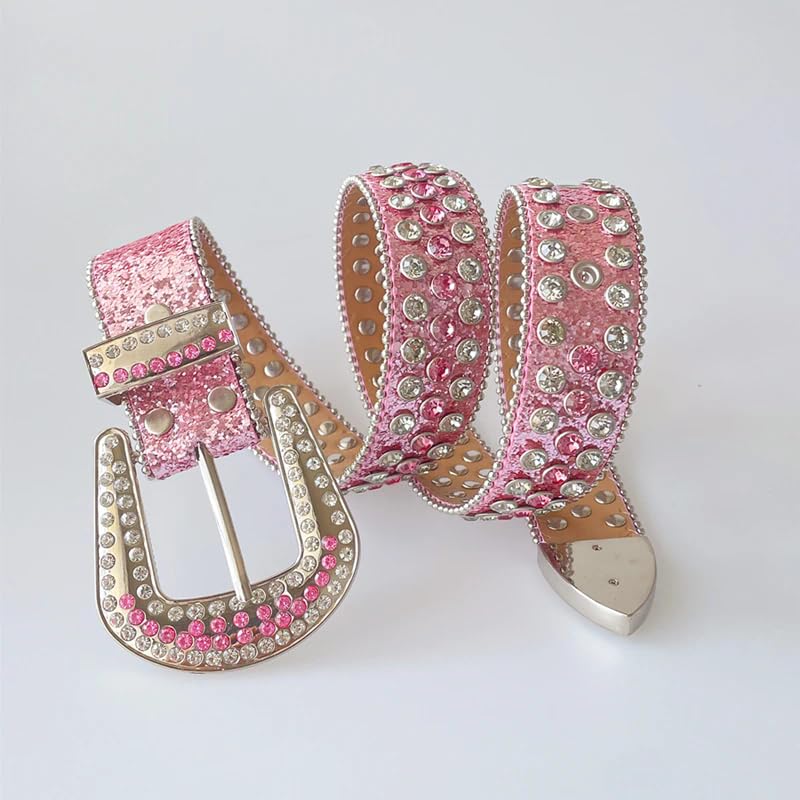 Xpvezl Studded Rhinestone Belts for Women& Men - Bling Pink Leather Western Wide Belt, Cowgirl Cowboy Style with Sparkling Stones, Studded Design, Ideal Gifts for Festivals, Christmas, Parties(Pink, M) - Image 2