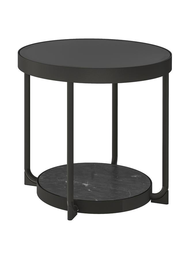 erorex Side table, anthracite marble effect/black glass, 48 cm - Image 1