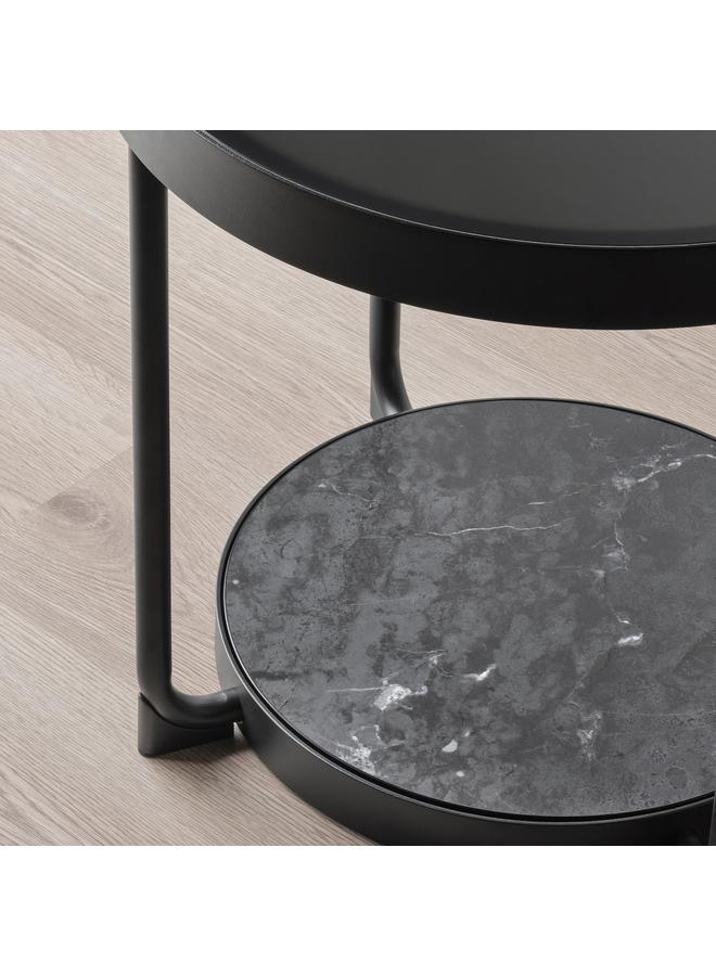 erorex Side table, anthracite marble effect/black glass, 48 cm - Image 3