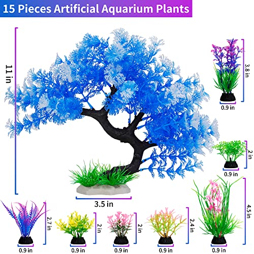 MyLifeUNIT Fish Tank Decorations 15 Pack Artificial Aquarium Plants Tree Set for Fish Tank Decor Bule Set - Image 3
