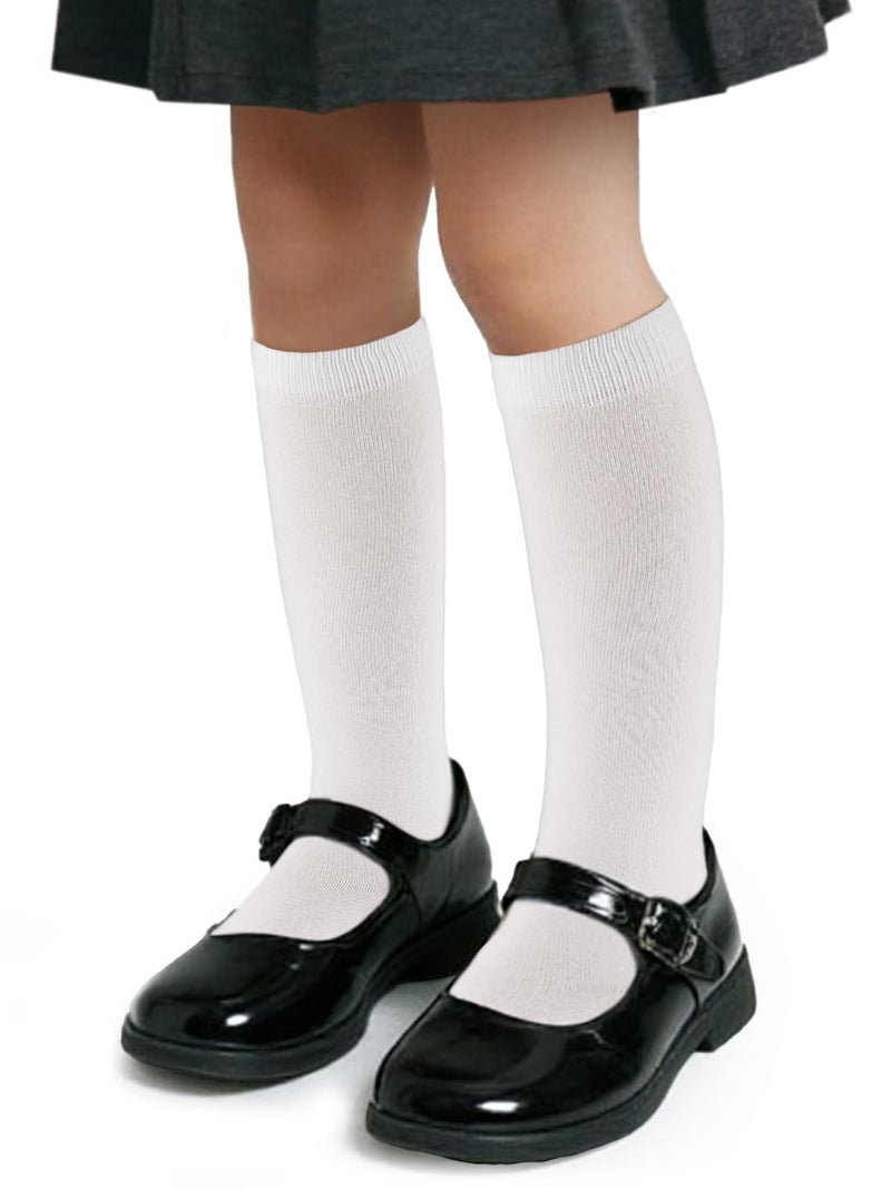 COTTON DAY 3 Pack Kids Girls Soft Knee High School Uniform Dress Socks Seamless Toe 4-6 Years White S (6) - Image 1