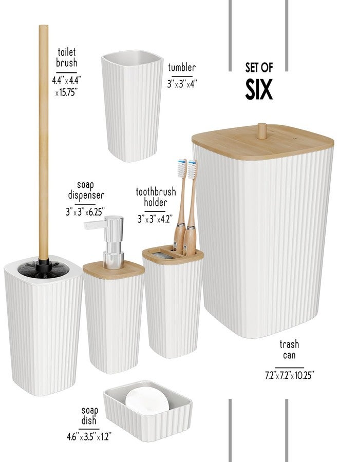 Clara Clark Bathroom Set - White Bathroom Accessories Set, 6PC Bathroom Accessory Set, Bathroom Sets with Toilet Brush, Trash Can & Soap Dispenser - Image 2