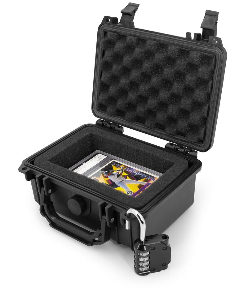 CASEMATIX صندوق تخزين بطاقات CASEMATIX المصنفة لبطاقات الرياضة متوافق مع 8 BGS، 13 FGS أو 11 GMA PSA بطاقات التداول المصنفة والمزيد من بطاقات الجمع - محكم، مقاوم للماء ويشمل قفل برمجي - Image 1