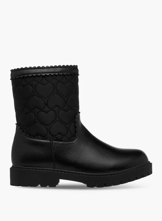 JUNIORS Heart Quilted High Cut Boots with Zip Closure