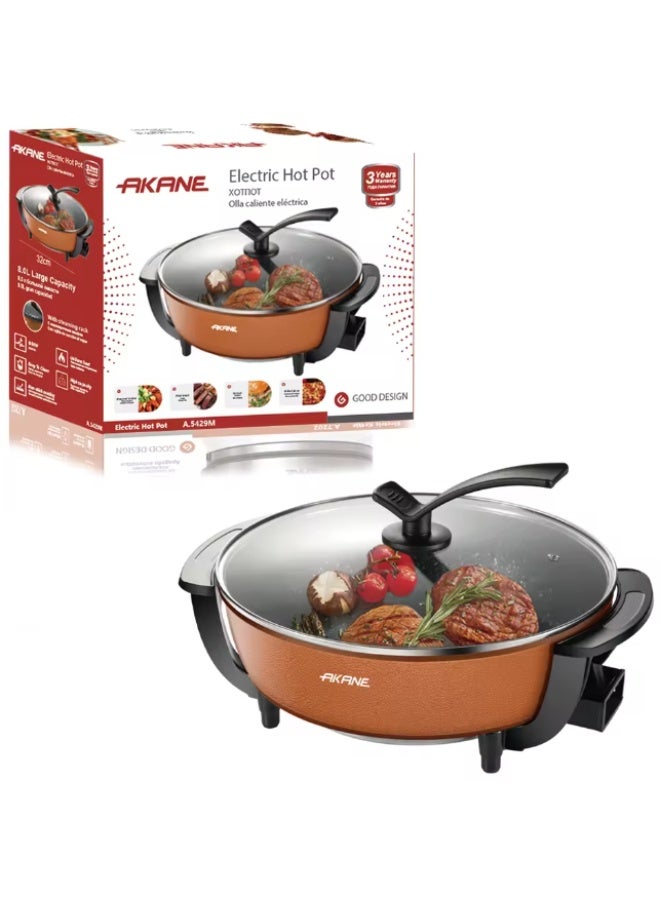 AKANE A.5429M 1350W Electric Hot Pot High Capacity Olla Caliente Eléctrica with Non-Stick Coating, Uniform Heat Distribution, Easy Clean Multi-Function Cooking Pot for Boiling and Steaming - Image 1