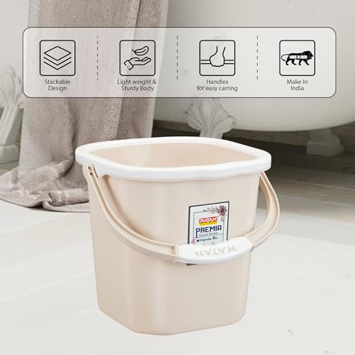 RATAN PLASTICWARE Premia Bucket (5L X 2) - Desert Rose|Light Weight and Easy to CarryBathroom Bucket | Water Storage | Perfect for Mopping | Double Moulded | 5 LTR - Image 3