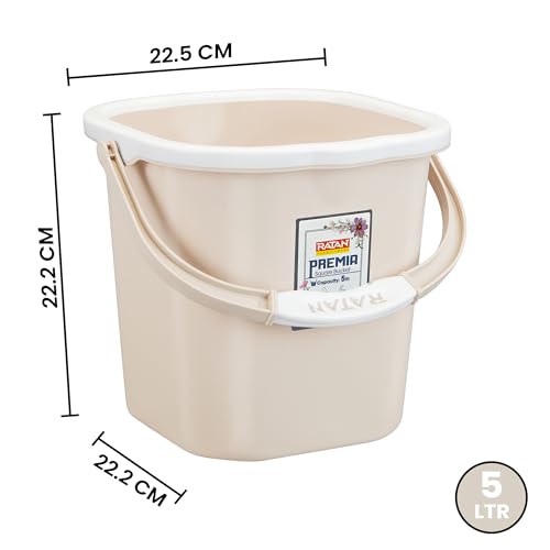 RATAN PLASTICWARE Premia Bucket (5L X 2) - Desert Rose|Light Weight and Easy to CarryBathroom Bucket | Water Storage | Perfect for Mopping | Double Moulded | 5 LTR - Image 2