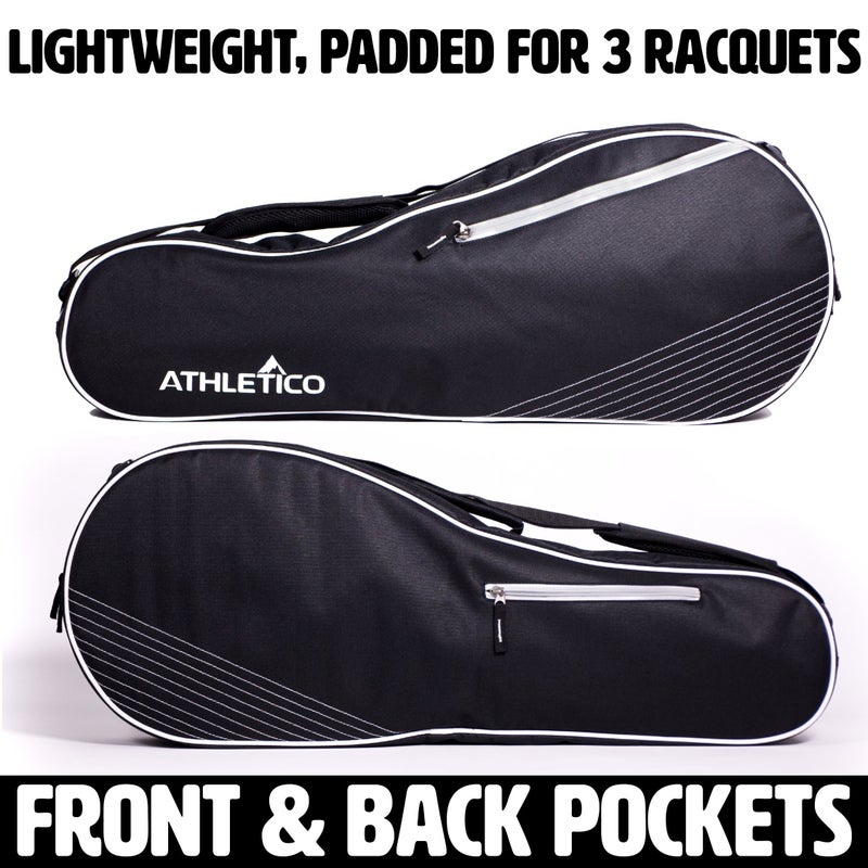 Athletico 3 Racquet Tennis Bag | Padded to Protect Rackets & Lightweight | Professional or Beginner Tennis Players | Unisex Design for Men, Women, Youth and Adults (Black) - Image 2