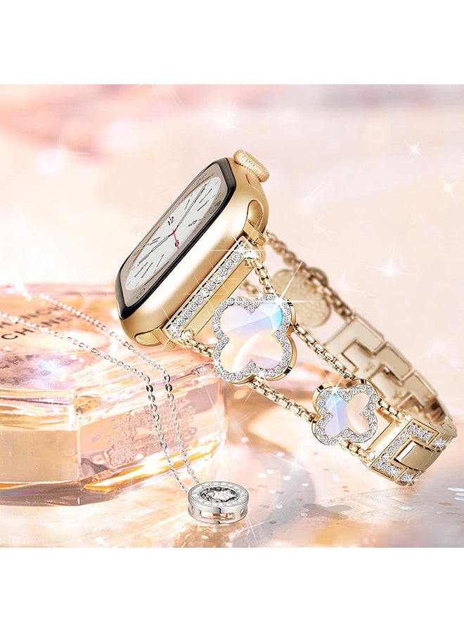 O Ozone Metal Watch Band For Apple Watch Series 10 9 8 7 6 5 4 SE, 38/40/41/42mm Sparkle Diamond Cute 4 Leaf Clover Dressy Band Women -Gold - Image 5