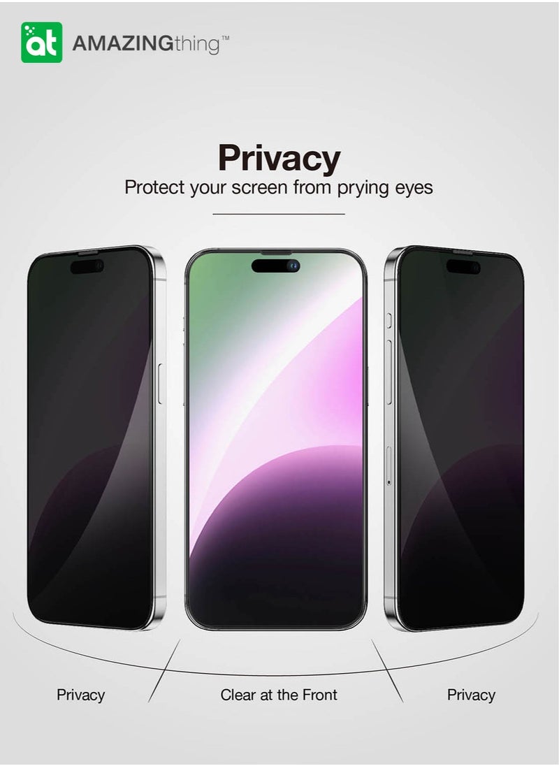 AMAZINGthing Supreme Privacy Glass Full Cover for iPhone 15 PRO Screen Protector Tempered Glass with Easy Install Tray - [28 Degree PRIVACY 3D]  - Image 2