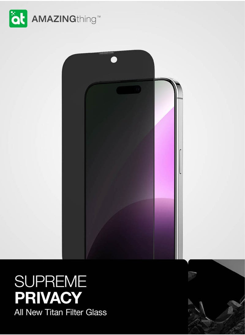AMAZINGthing - Supreme Privacy Glass Full Cover for iPhone 15 PRO Screen Protector Tempered Glass with Easy Install Tray - [28 Degree PRIVACY 3D] - Image 1