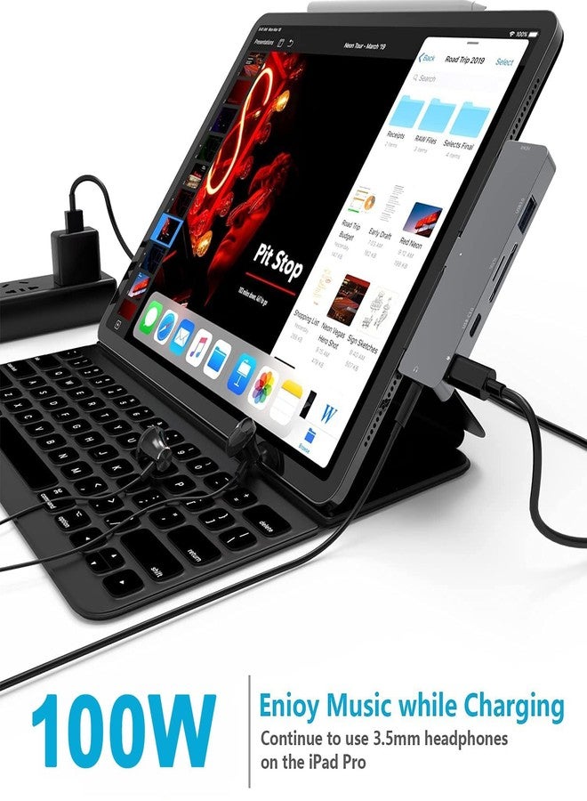 موزع NXPGKEA USB-C لأجهزة iPad Pro M4/M2/M1 مقاس 13/11/12.9 بوصة، وiPad Air 5، محول 7 في 1 لأجهزة iPad Pro مزود بمنفذ HDMI بدقة 4K بتردد 60 هرتز، ومنفذ سماعة رأس 3.5 ملم، ومنفذ USB 3.0، وشحن ونقل بيانات USB-C PD، ومنفذ سماعة أذن USB-C، وقارئ بطاقات SD/Micro SD - Image 4