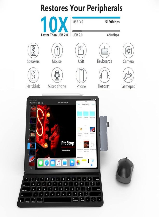 موزع NXPGKEA USB-C لأجهزة iPad Pro M4/M2/M1 مقاس 13/11/12.9 بوصة، وiPad Air 5، محول 7 في 1 لأجهزة iPad Pro مزود بمنفذ HDMI بدقة 4K بتردد 60 هرتز، ومنفذ سماعة رأس 3.5 ملم، ومنفذ USB 3.0، وشحن ونقل بيانات USB-C PD، ومنفذ سماعة أذن USB-C، وقارئ بطاقات SD/Micro SD - Image 5
