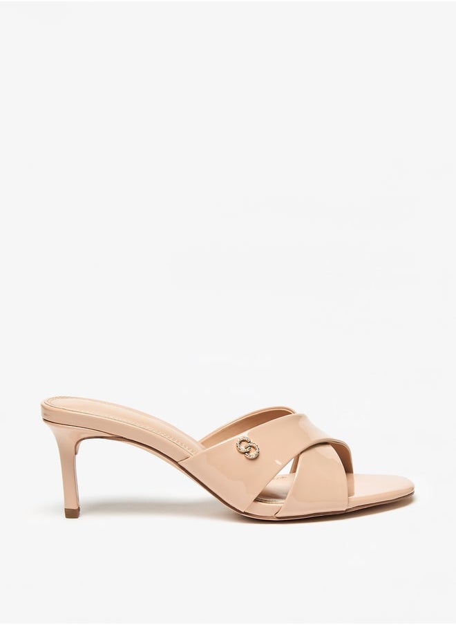 Celeste Womens Solid SlipOn Sandals with Stiletto Heels and Logo Accent  - Image 1