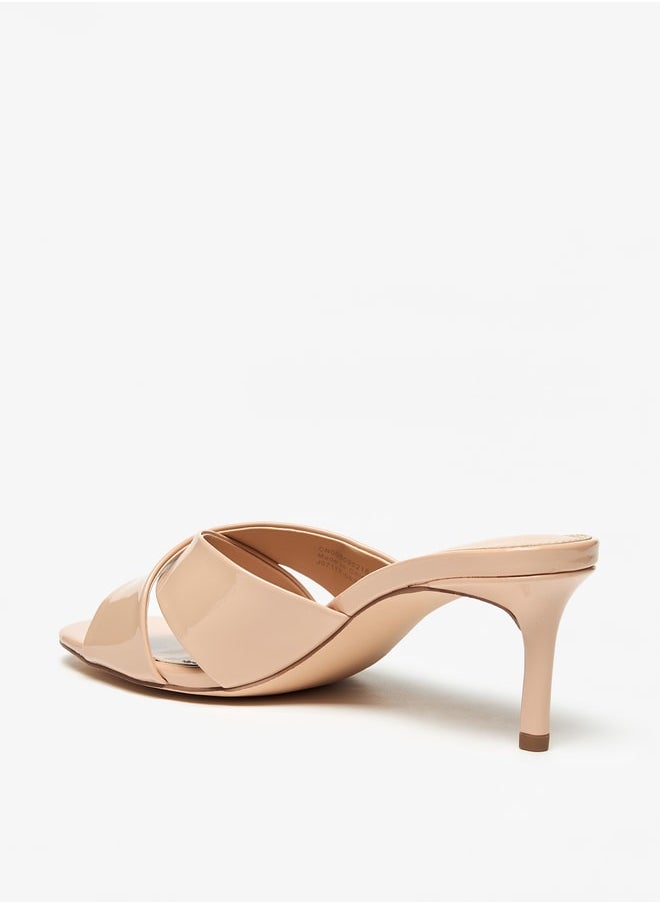 Celeste Womens Solid SlipOn Sandals with Stiletto Heels and Logo Accent  - Image 4