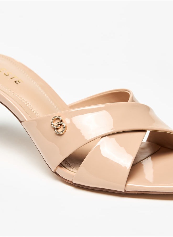 Celeste Womens Solid SlipOn Sandals with Stiletto Heels and Logo Accent  - Image 5