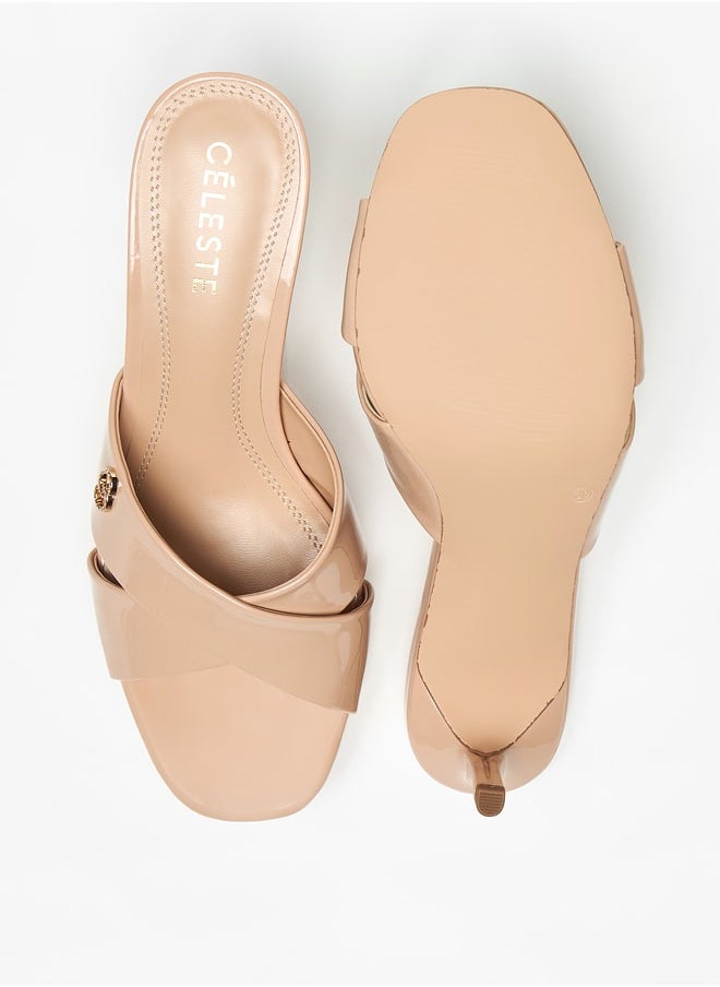 Celeste Womens Solid SlipOn Sandals with Stiletto Heels and Logo Accent  - Image 2
