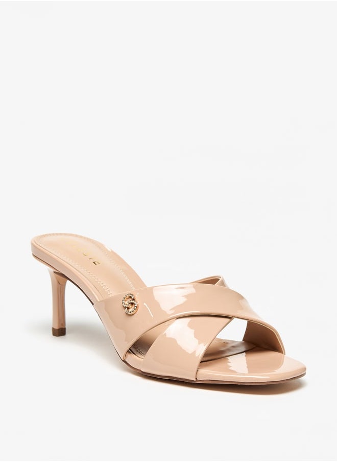 Celeste Womens Solid SlipOn Sandals with Stiletto Heels and Logo Accent  - Image 3
