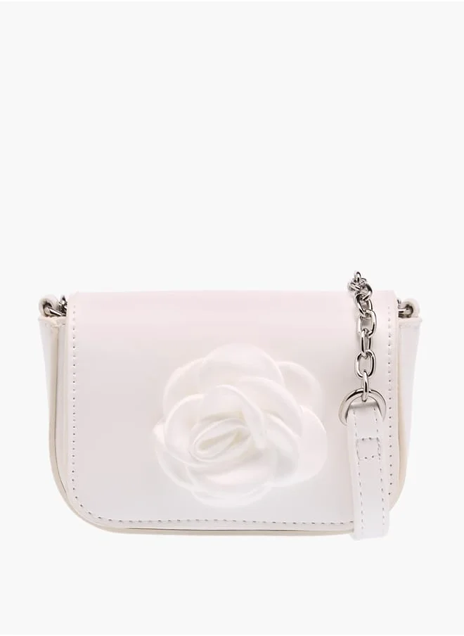 Flora Bella By Shoexpress Girls Rose Accent Crossbody Bag With Chain Strap And Flap Closure Ramadan Collection