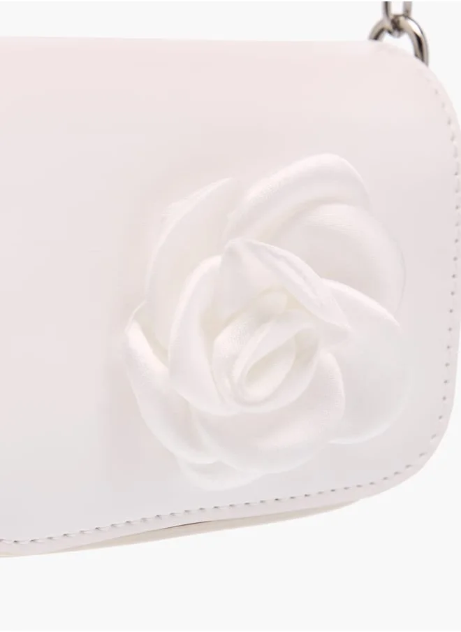 Flora Bella By Shoexpress Girls Rose Accent Crossbody Bag With Chain Strap And Flap Closure Ramadan Collection