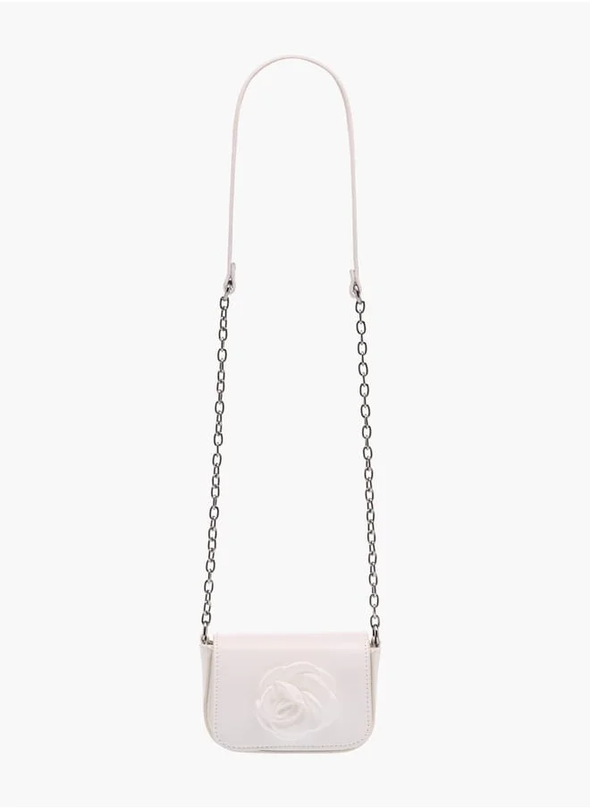 Flora Bella By Shoexpress Girls Rose Accent Crossbody Bag With Chain Strap And Flap Closure Ramadan Collection