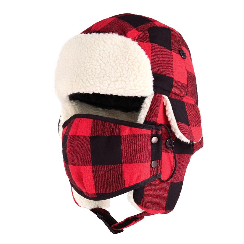 CHOK.LIDS Lumberjack Plaid Winter Trapper Unisex Premium Extra Strength Sherpa Ear Flap Chin Strap Cold Weather Outdoor Hat (Red) - Image 1