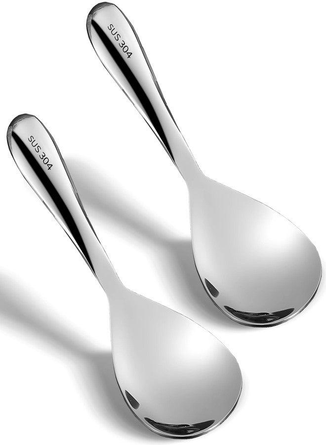 Comicfs 2Pcs Rice Spoon 304 Stainless Steel Rice Paddle Spoon Thickened Nonstick Rice Spatula Rice Scooper Rice Cooker Spoons Food Serving Scooper Kitchen Utensils for Home Restaurant Hotel (Bright) - Image 1