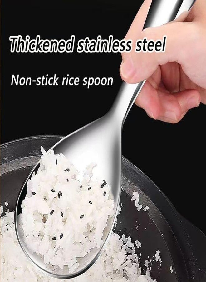Comicfs 2Pcs Rice Spoon 304 Stainless Steel Rice Paddle Spoon Thickened Nonstick Rice Spatula Rice Scooper Rice Cooker Spoons Food Serving Scooper Kitchen Utensils for Home Restaurant Hotel (Bright) - Image 4