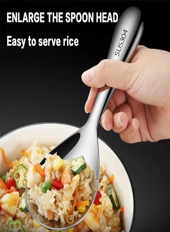 Comicfs 2Pcs Rice Spoon 304 Stainless Steel Rice Paddle Spoon Thickened Nonstick Rice Spatula Rice Scooper Rice Cooker Spoons Food Serving Scooper Kitchen Utensils for Home Restaurant Hotel (Bright) - Image 5