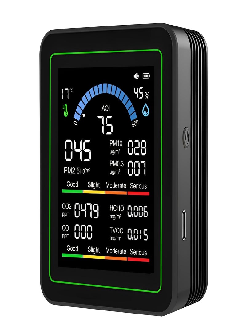 جهاز اختبار مكيف الهواء 10 في 1 بشاشة TFT ملونة مقاس 2.8 بوصة PM2.5/PM10/PM0.3/HCHO/TVOC/CO₂/CO/AQI/درجة الحرارة/الرطوبة بطارية مدمجة 2000 مللي أمبير في الساعة - Image 1