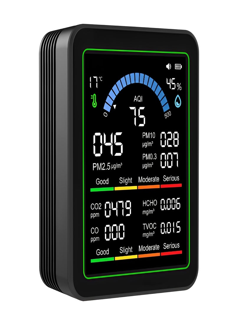 جهاز اختبار مكيف الهواء 10 في 1 بشاشة TFT ملونة مقاس 2.8 بوصة PM2.5/PM10/PM0.3/HCHO/TVOC/CO₂/CO/AQI/درجة الحرارة/الرطوبة بطارية مدمجة 2000 مللي أمبير في الساعة - Image 2
