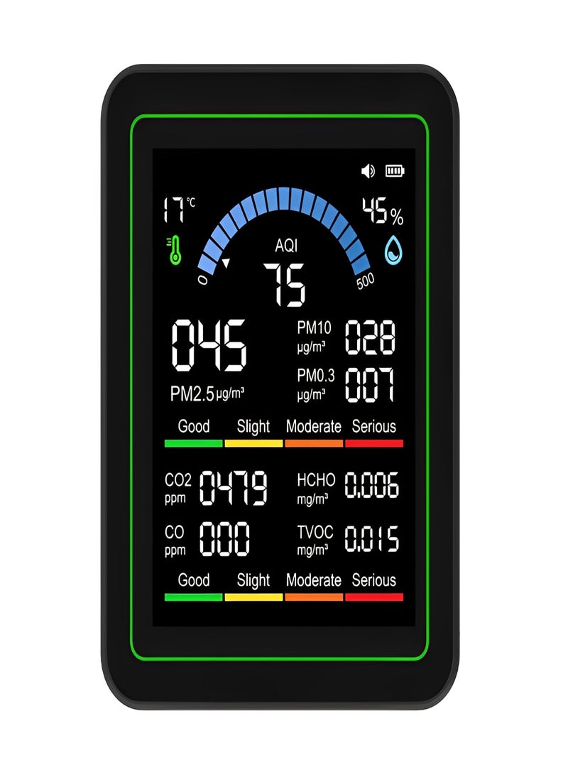جهاز اختبار مكيف الهواء 10 في 1 بشاشة TFT ملونة مقاس 2.8 بوصة PM2.5/PM10/PM0.3/HCHO/TVOC/CO₂/CO/AQI/درجة الحرارة/الرطوبة بطارية مدمجة 2000 مللي أمبير في الساعة - Image 3